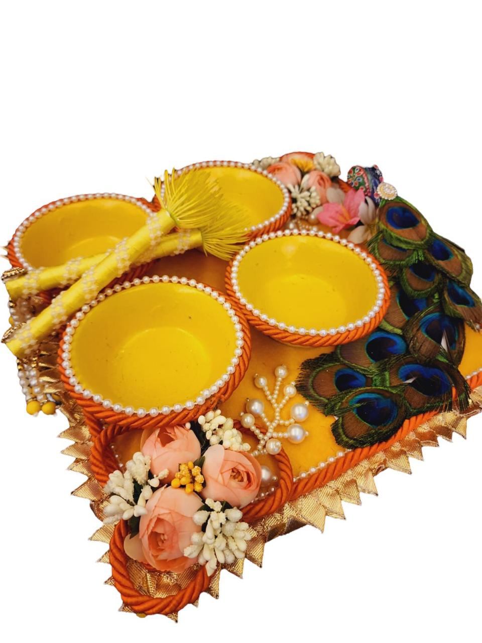 Peacock 4 Bowl Haldi Platter | 12inches