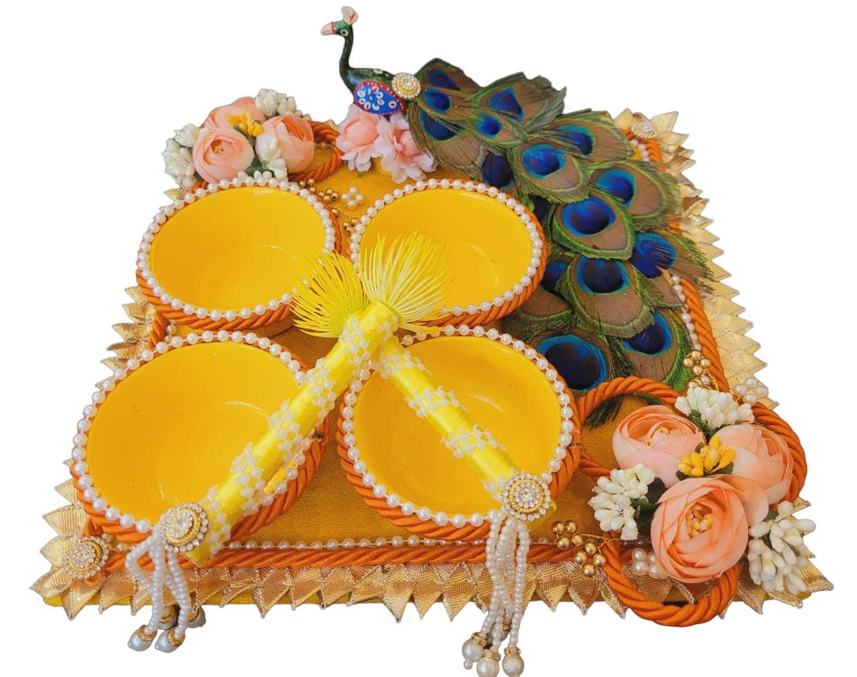 Peacock 4 Bowl Haldi Platter | 12inches