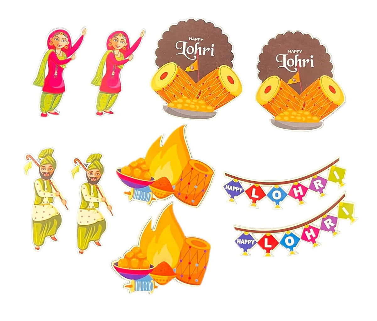 Happy Lohri Festival Printed Cut Outs Paper Decoration Items Pack of 10 Pcs